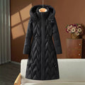 Long knee-length down cotton-padded jacket for women, winter drawstring waist-cinching, slimming, form-fitting and warm cotton-padded jacket for women